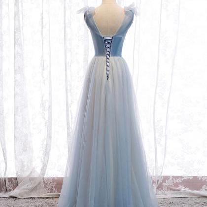 Prom Dresses, Simple V Neck Tulle Long Prom Dress..