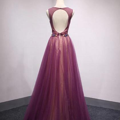 Prom Dresses,simple Round Neck Tulle Long Prom..