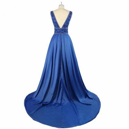 Elegant V Neck Long Prom Dresses Beading Crystal..