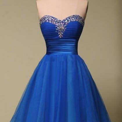 Sexy Short Royal Blue Organza Prom Dress ,..