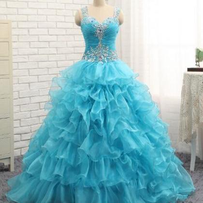 Blue Quinceanera Dresses,luxury Crystal Ruffles..
