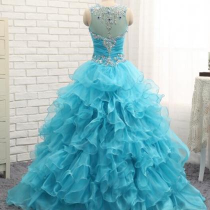 Blue Quinceanera Dresses,luxury Crystal Ruffles..