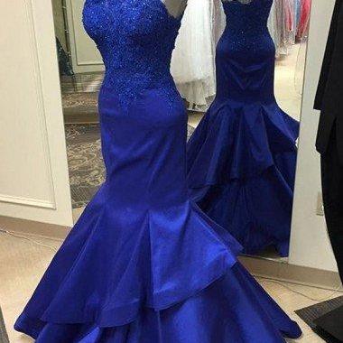 One Shoulder Lace Mermaid A-line Prom Dresses,long..