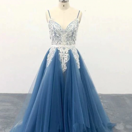 Prom Dresses V-neck Tulle Long Prom Dress With..
