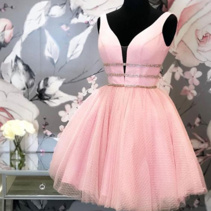 Homecoming Dresses V Neck Tulle Short A Line Prom..