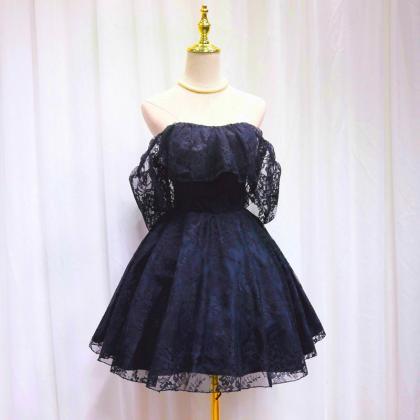 Lace Off Shoulder Short Party Dress, Homecoming..