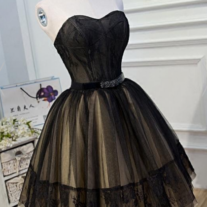 Black Lace Tulle Simple Homecoming Dresses, Pretty..
