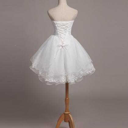 Lovely White Lace And Organza Short Graduation..