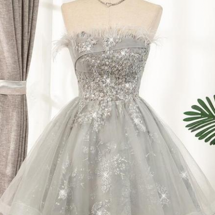 Lovely Tulle With Shiny Lace Short Party Dress..