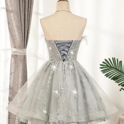 Lovely Tulle With Shiny Lace Short Party Dress..