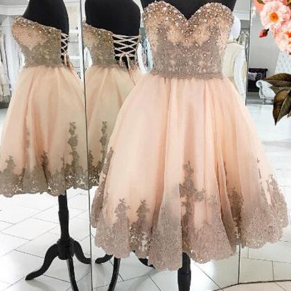 Homecoming Dress With Appliques, Beading..
