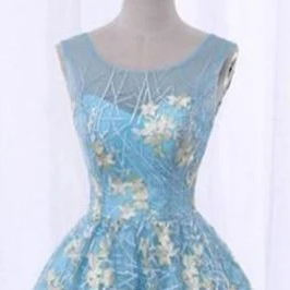 Spring Blue Lace Scoop Neck High Low Homecoming..