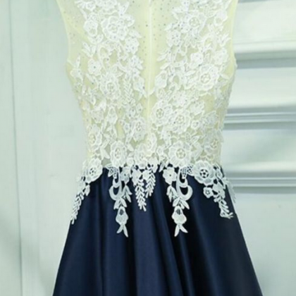 Blue Beaded Satin And Lace Homecoming Dresses,..