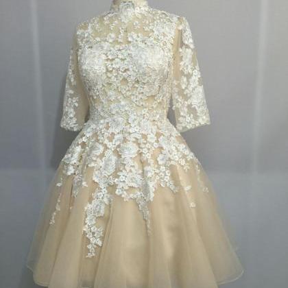 Lace Applique With Tulle Short Formal Dresses,..