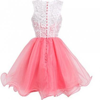 Cute Pink Short Lace Tulle Short Prom Dresses,..