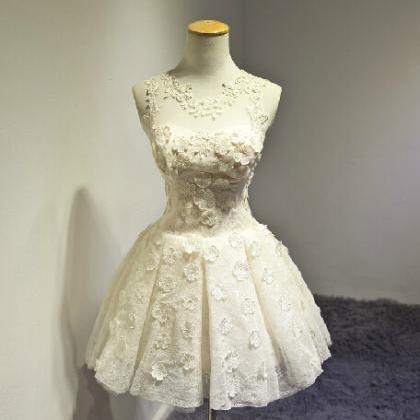 Lovely Lace Champagne Flower Ball Gown, Short..