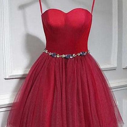 Cute Red Tulle Sweetheart Homecoming Dress, Red..