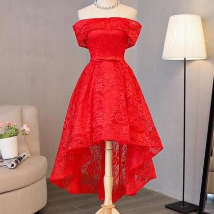 Beautiful Red Lace High Low Off Shoulder Wedding..