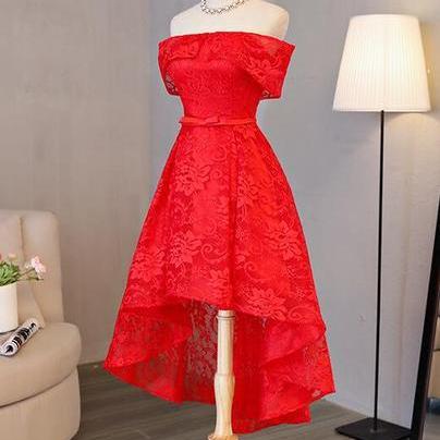 Beautiful Red Lace High Low Off Shoulder Wedding..