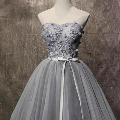 Lovely Tulle Short Grey Dress, Tulle Lace Up Short..
