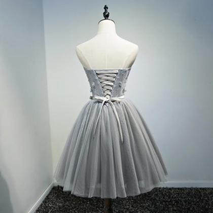 Lovely Tulle Short Grey Dress, Tulle Lace Up Short..