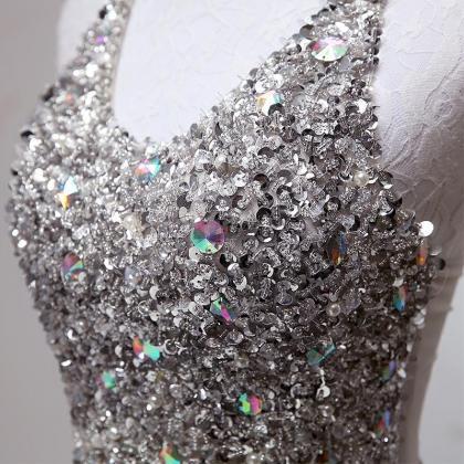 Sparkly Halter High-low Sequins Prom Dress, Tulle..