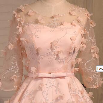 Lovely Pink Lace Short Sleeves Wedding Party..