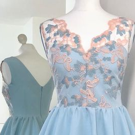 Cute V-neck Light Blue Short Homecoming Dress With..