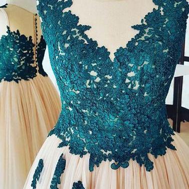 Champagne Lace Tulle Short Prom Dress, Homecoming..