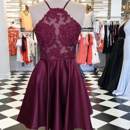 Halter Short Homecoming Dresses Burgundy With..