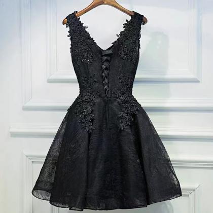 Sexy,v-neck Party Dress,black Homeocming Dress,