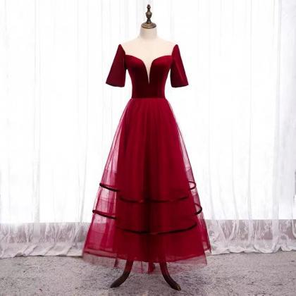 V-neck Prom Dress, Red Daily Dress, Temperament..