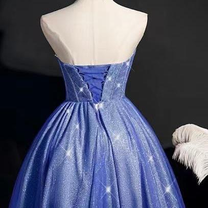 Starry Blue Strapless Prom Dresses, Little Short..