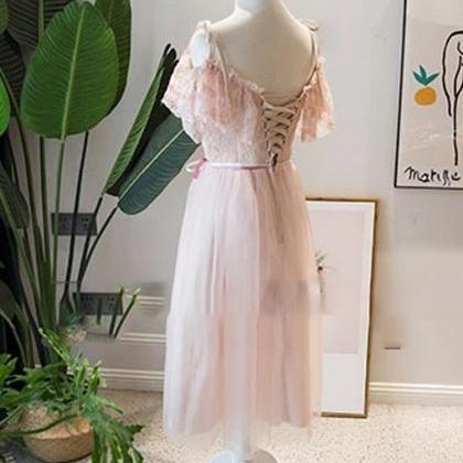 Blush Pink Party Dress,Lace Short H..