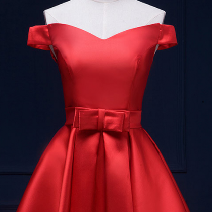 Red Short A-line Evening Dress, Square Neckline..