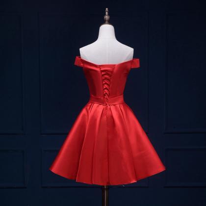 Red Short A-line Evening Dress, Square Neckline..