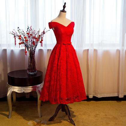 Tea Length Lace Red A Line Formal Dresses,..