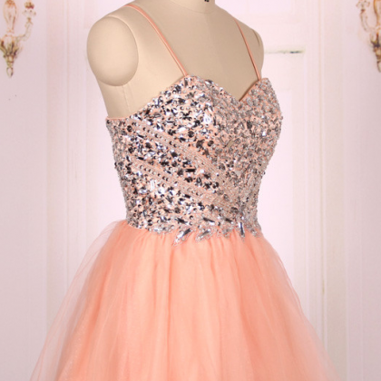 Beaded Sweetheart Ball Gown, Tulle Coral Short..
