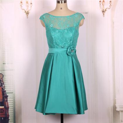 A Line Sweetheart Ball Gown,green Short Lace Prom..