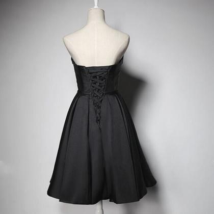 Black Satin Short Homecoming Dresses, Sweetheart..