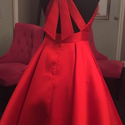 Red Satin Short Homecoming Dress, A..