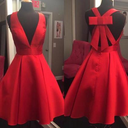 Red Satin Short Homecoming Dress, A..
