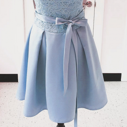 Blue Satin Short Homecoming Dress, Mini Party..