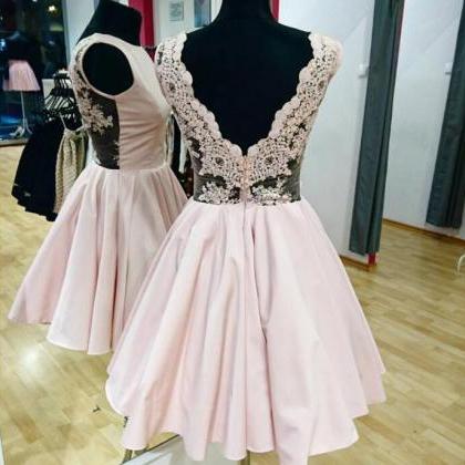 Light Pink Satin Short Homecoming Dress, Strapless..