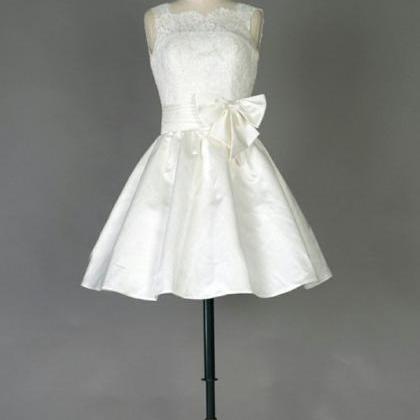 Sexy Short White Sheer Neck Prom Dresses, Short..