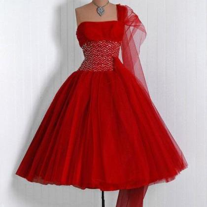 Vintage Ball Gown Homecoming Dresses, One Shoulder..
