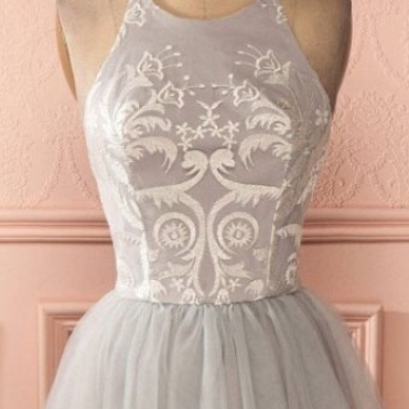 Silver Grey Halter Short Homecoming Dresses, A..
