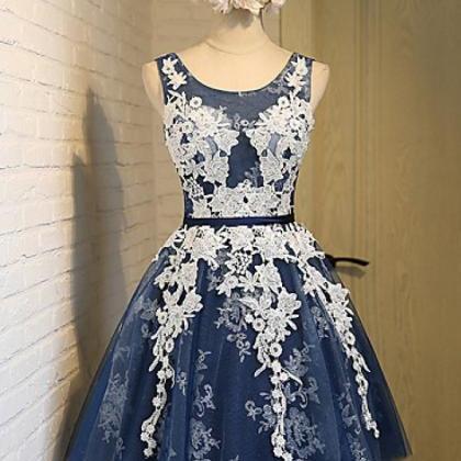 Knee-length Navy Blue Homecoming Dress,prom..