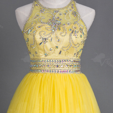 Yellow Tulle Homecoming Dress,prom..