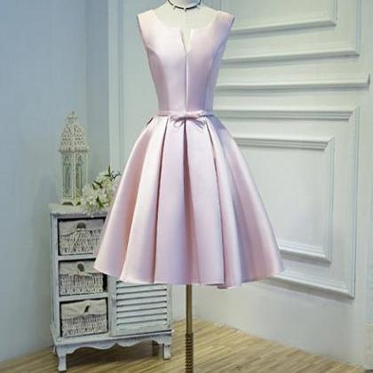 Pink Short Satin Knee Length Homecoming Dress,..